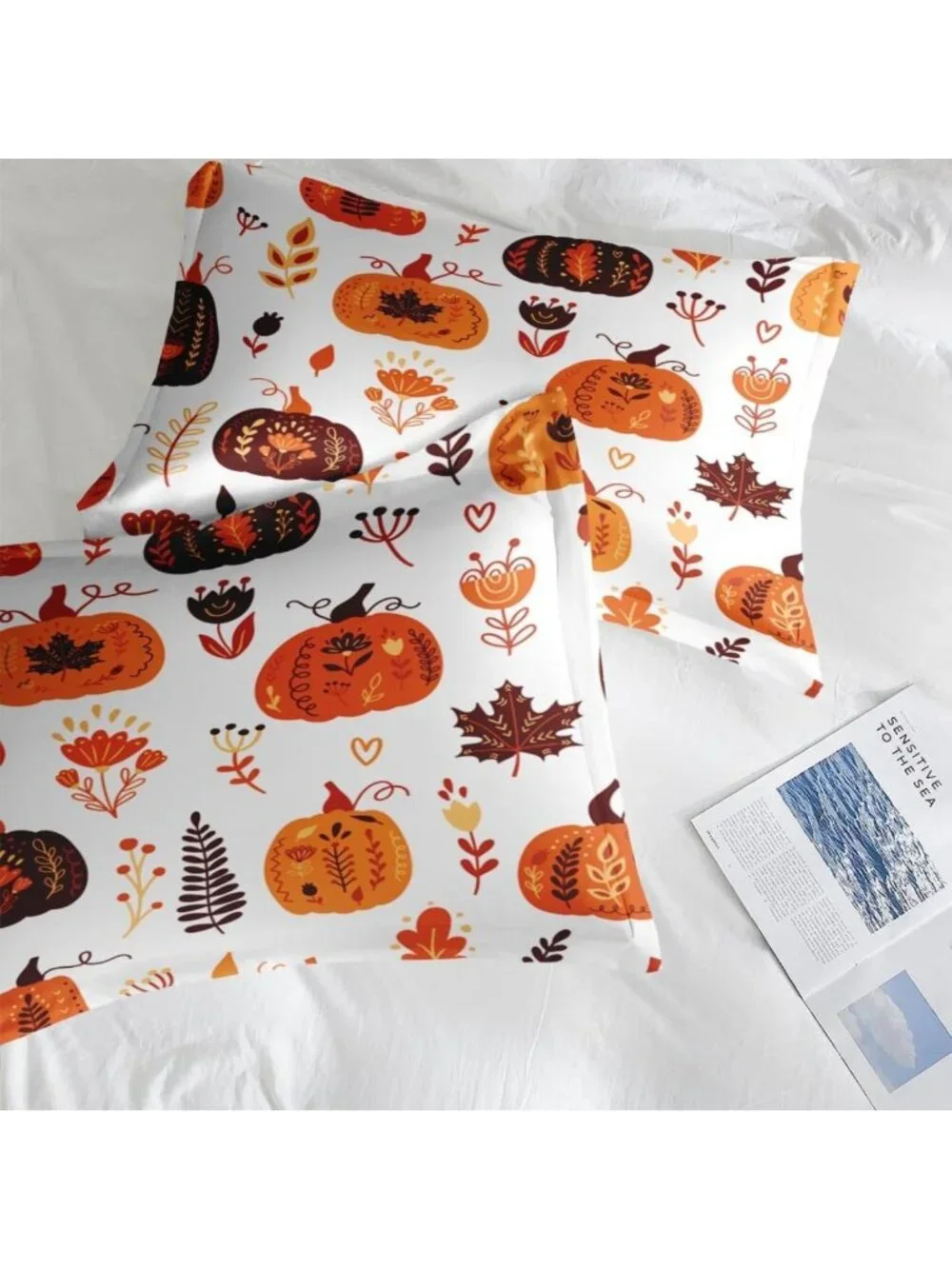 Cozy Autumn Pumpkins King Comforter Set - 3 Piece Fall Bedding Collection